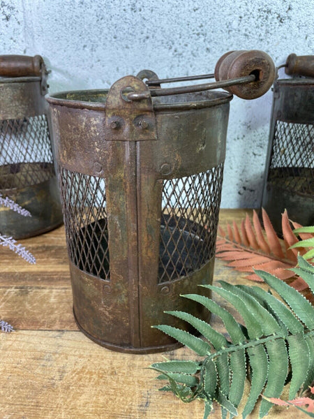 Vintage Rustic Metal Basket Pot Utensil Planter Pen Desk Storage Candle Holder