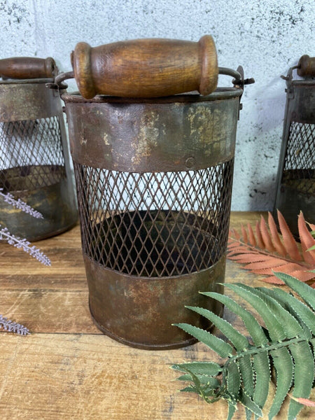 Vintage Rustic Metal Basket Pot Utensil Planter Pen Desk Storage Candle Holder