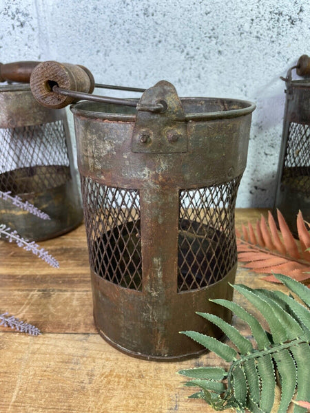 Vintage Rustic Metal Basket Pot Utensil Planter Pen Desk Storage Candle Holder