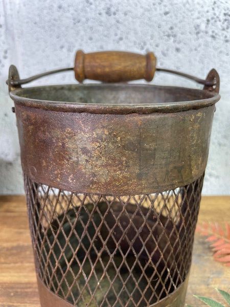 Vintage Rustic Metal Basket Pot Utensil Planter Pen Desk Storage Candle Holder