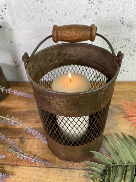 Vintage Rustic Metal Basket Pot Utensil Planter Pen Desk Storage Candle Holder