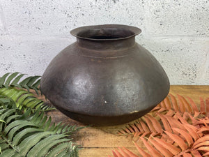 Old Vintage Rustic Original Indian Heavy Iron Metal Matka Water Vessel Pot Vase