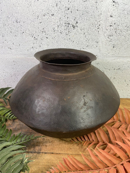 Old Vintage Rustic Original Indian Heavy Iron Metal Matka Water Vessel Pot Vase