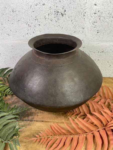 Old Vintage Rustic Original Indian Heavy Iron Metal Matka Water Vessel Pot Vase