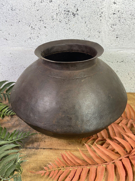 Old Vintage Rustic Original Indian Heavy Iron Metal Matka Water Vessel Pot Vase