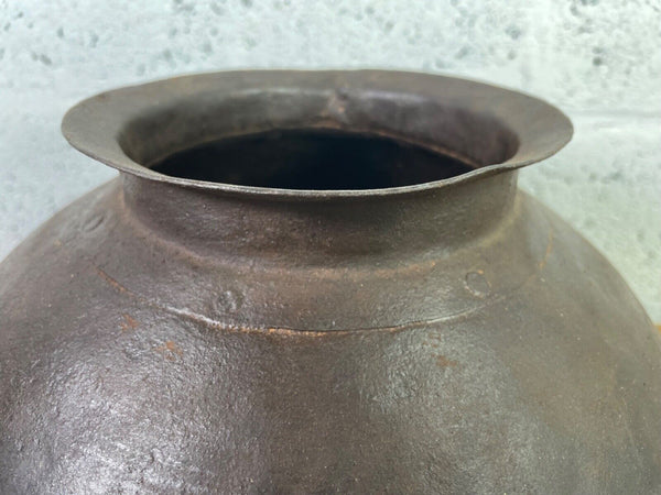 Old Vintage Rustic Original Indian Heavy Iron Metal Matka Water Vessel Pot Vase