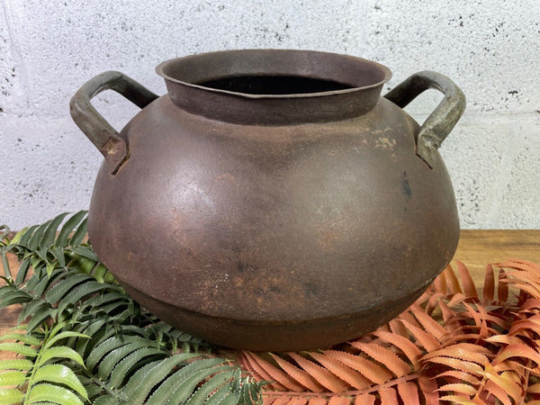 Old Vintage Rustic Original Indian Heavy Iron Metal Matka Water Vessel Pot Vase