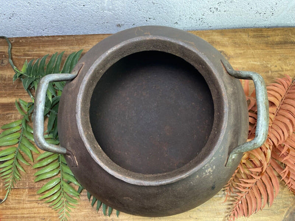 Old Vintage Rustic Original Indian Heavy Iron Metal Matka Water Vessel Pot Vase