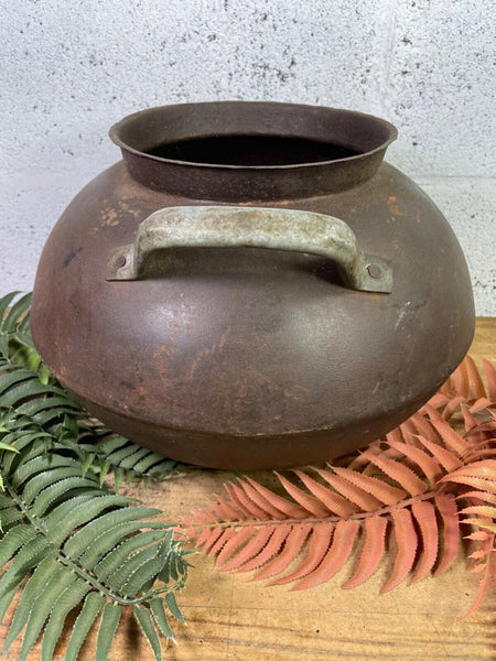 Old Vintage Rustic Original Indian Heavy Iron Metal Matka Water Vessel Pot Vase