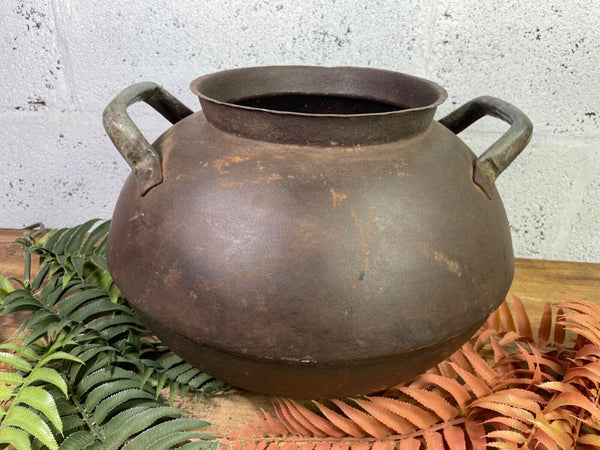 Old Vintage Rustic Original Indian Heavy Iron Metal Matka Water Vessel Pot Vase