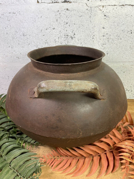 Old Vintage Rustic Original Indian Heavy Iron Metal Matka Water Vessel Pot Vase