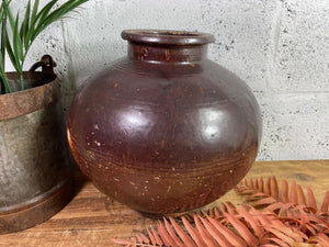 Antique Vintage Rustic Asian Glazed Terracotta Clay Preserving Storage Jar Pot