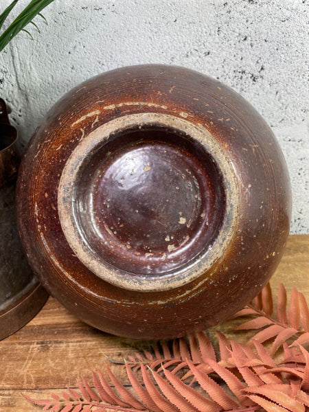 Antique Vintage Rustic Asian Glazed Terracotta Clay Preserving Storage Jar Pot