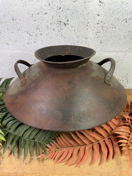 Old Vintage Rustic Original Indian Heavy Iron Metal Matka Water Vessel Pot Vase