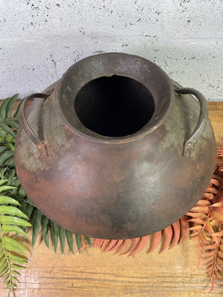 Old Vintage Rustic Original Indian Heavy Iron Metal Matka Water Vessel Pot Vase