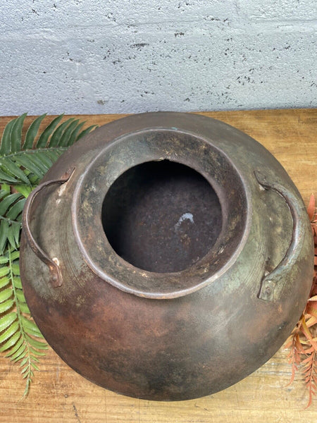 Old Vintage Rustic Original Indian Heavy Iron Metal Matka Water Vessel Pot Vase