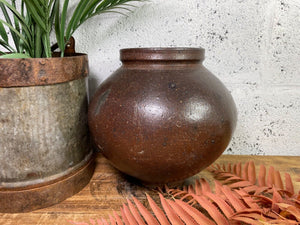 Antique Vintage Rustic Asian Glazed Terracotta Clay Preserving Storage Jar Pot