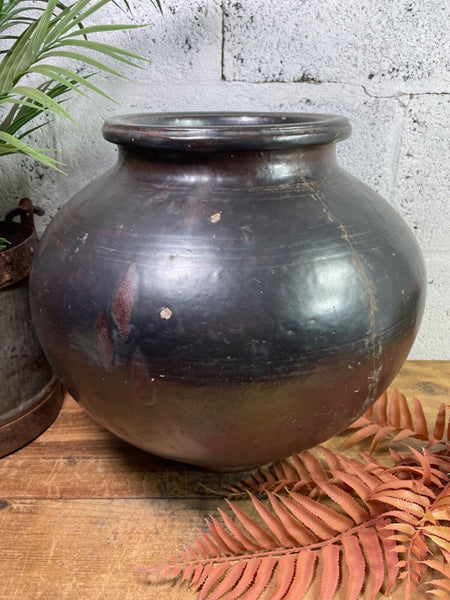 Antique Vintage Rustic Asian Glazed Terracotta Clay Preserving Storage Jar Pot