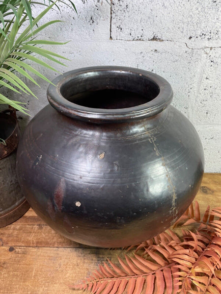 Antique Vintage Rustic Asian Glazed Terracotta Clay Preserving Storage Jar Pot