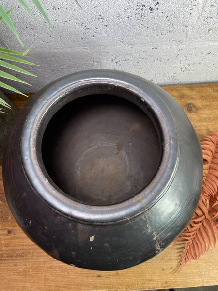 Antique Vintage Rustic Asian Glazed Terracotta Clay Preserving Storage Jar Pot