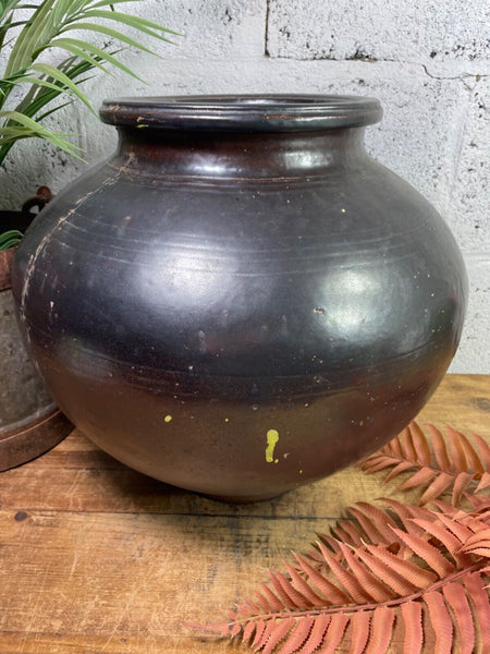 Antique Vintage Rustic Asian Glazed Terracotta Clay Preserving Storage Jar Pot