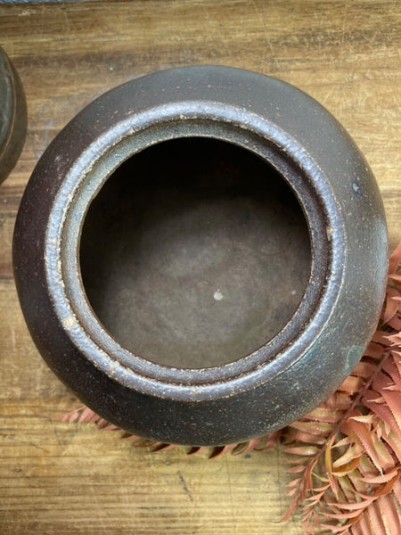 Antique Vintage Rustic Asian Glazed Terracotta Clay Preserving Storage Jar Pot