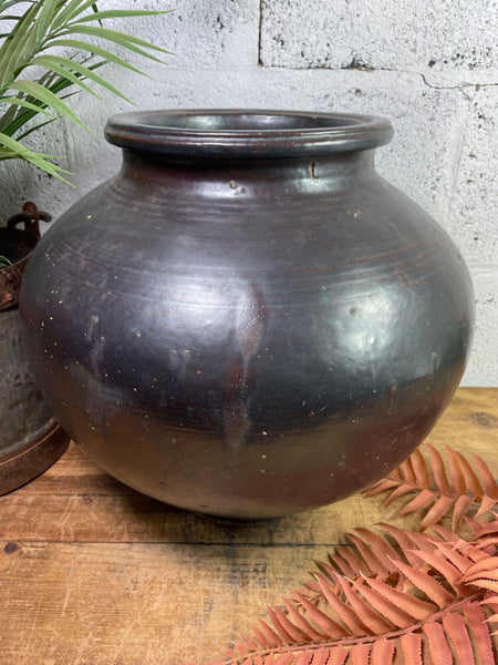 Antique Vintage Rustic Asian Glazed Terracotta Clay Preserving Storage Jar Pot