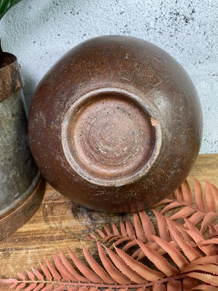 Antique Vintage Rustic Asian Glazed Terracotta Clay Preserving Storage Jar Pot