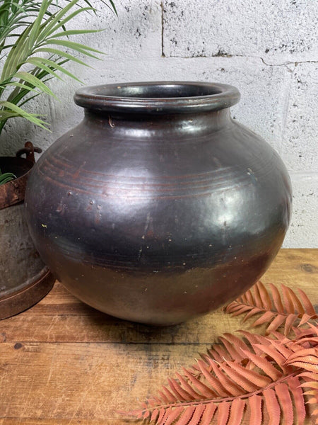 Antique Vintage Rustic Asian Glazed Terracotta Clay Preserving Storage Jar Pot