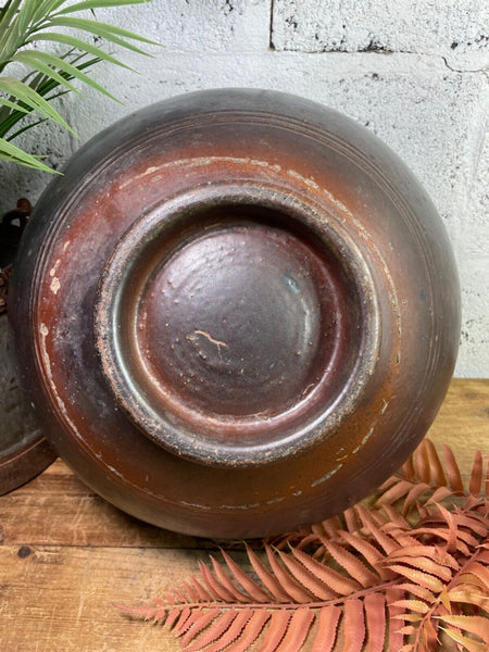 Antique Vintage Rustic Asian Glazed Terracotta Clay Preserving Storage Jar Pot