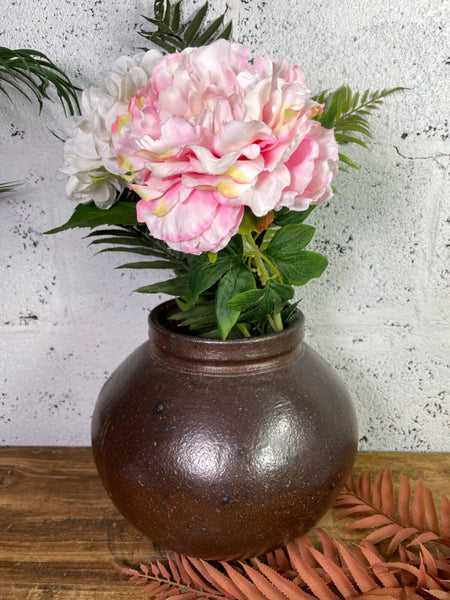 Antique Vintage Rustic Asian Glazed Terracotta Clay Preserving Storage Jar Pot