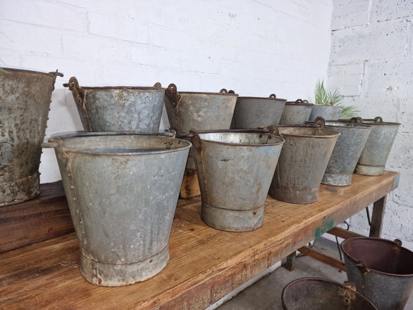 Vintage Rustic Reclaimed Riveted Galvanised Fire Bucket Garden Planter Tub