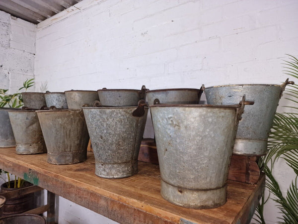 Vintage Rustic Reclaimed Riveted Galvanised Fire Bucket Garden Planter Tub