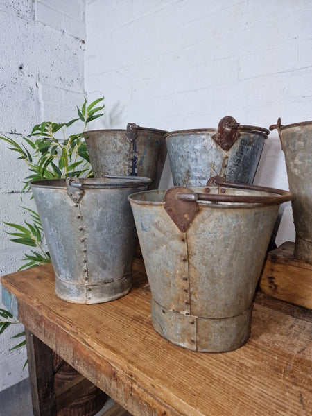 Vintage Rustic Reclaimed Riveted Galvanised Fire Bucket Garden Planter Tub