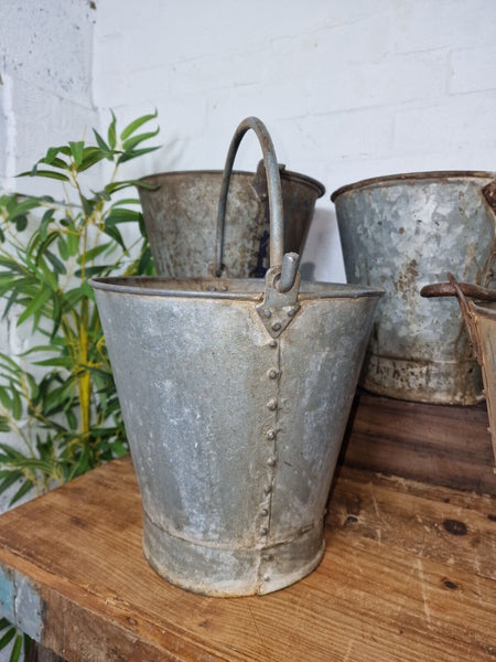 Vintage Rustic Reclaimed Riveted Galvanised Fire Bucket Garden Planter Tub