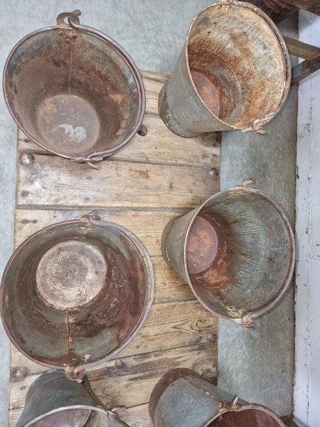 Vintage Rustic Reclaimed Riveted Galvanised Fire Bucket Garden Planter Tub