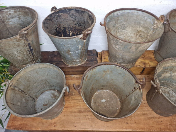 Vintage Rustic Reclaimed Riveted Galvanised Fire Bucket Garden Planter Tub