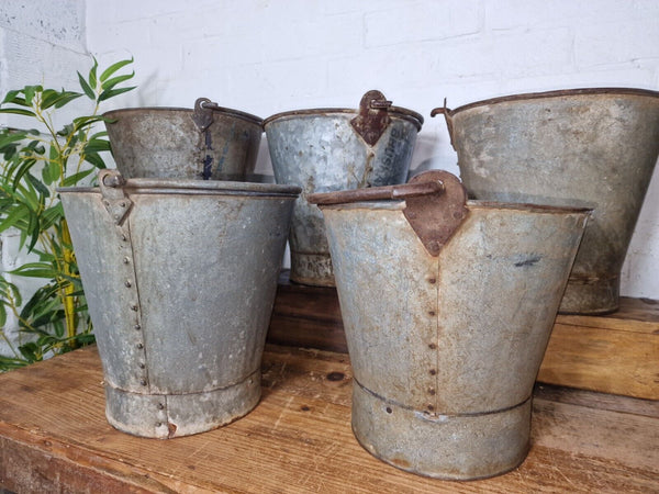 Vintage Rustic Reclaimed Riveted Galvanised Fire Bucket Garden Planter Tub