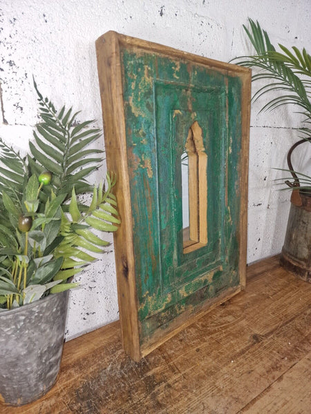 Vintage Rustic Reclaimed Indian Temple Wooden Bathroom Hallway Wall Mirror