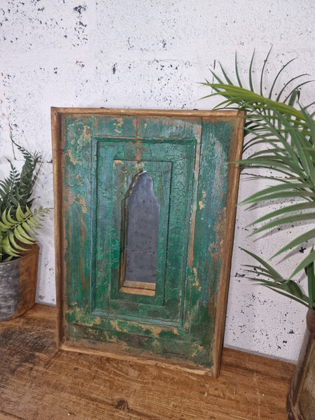 Vintage Rustic Reclaimed Indian Temple Wooden Bathroom Hallway Wall Mirror