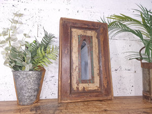 Vintage Rustic Reclaimed Indian Temple Wooden Bathroom Hallway Wall Mirror