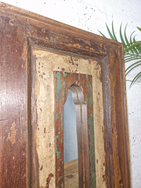 Vintage Rustic Reclaimed Indian Temple Wooden Bathroom Hallway Wall Mirror