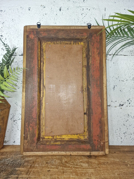 Vintage Rustic Reclaimed Indian Temple Wooden Bathroom Hallway Wall Mirror