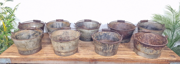 Vintage Reclaimed Galvanised Metal Planter Tub Pail Well Bucket Hanging Basket