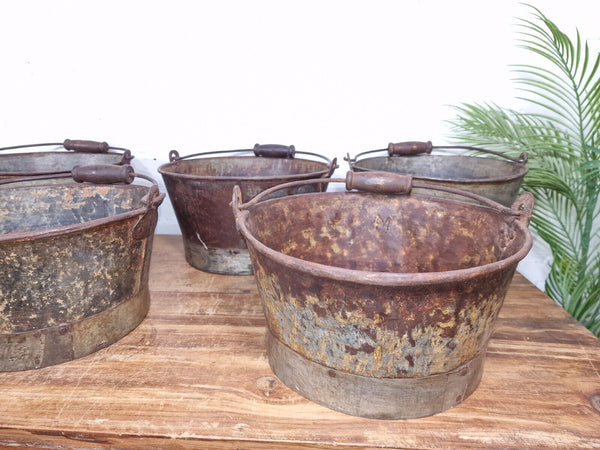 Vintage Reclaimed Galvanised Metal Planter Tub Pail Well Bucket Hanging Basket