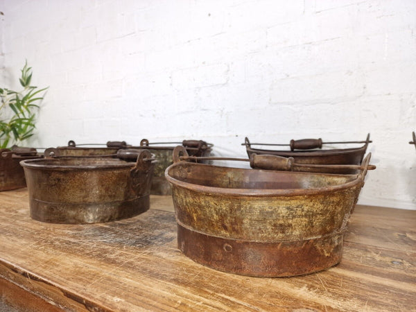 Vintage Reclaimed Galvanised Metal Planter Tub Pail Well Bucket Hanging Basket