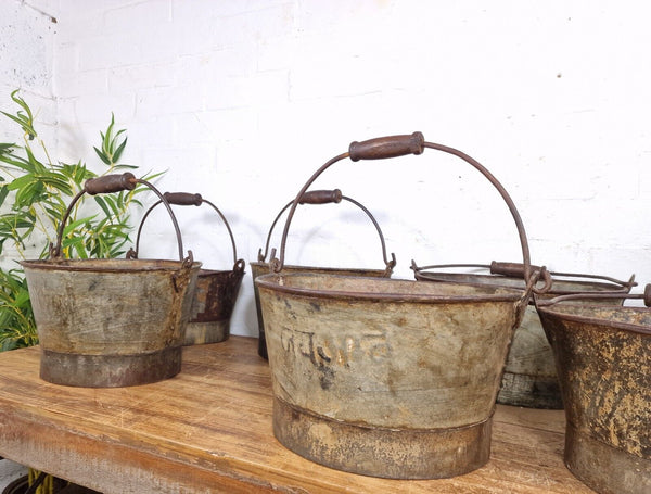 Vintage Reclaimed Galvanised Metal Planter Tub Pail Well Bucket Hanging Basket