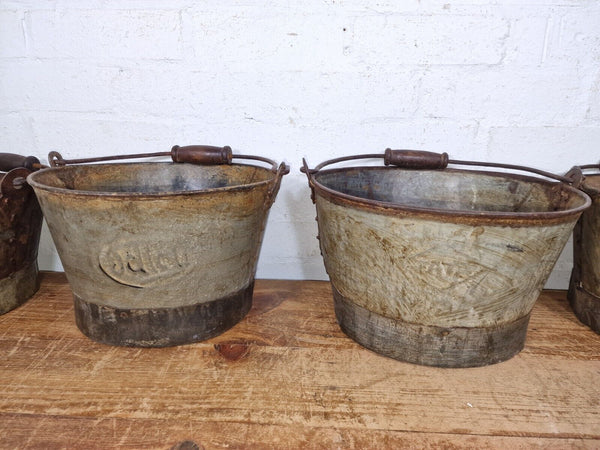 Vintage Reclaimed Galvanised Metal Planter Tub Pail Well Bucket Hanging Basket