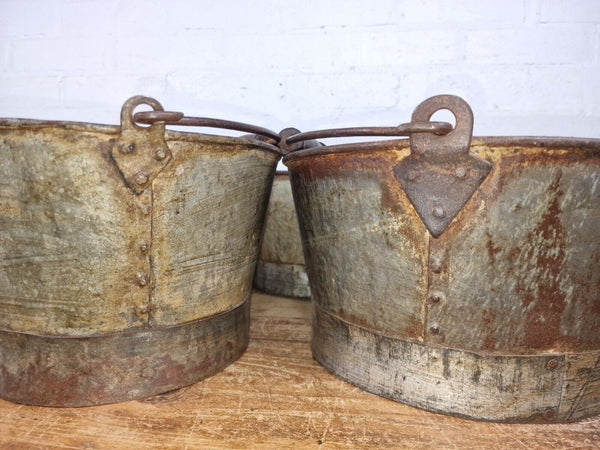 Vintage Reclaimed Galvanised Metal Planter Tub Pail Well Bucket Hanging Basket