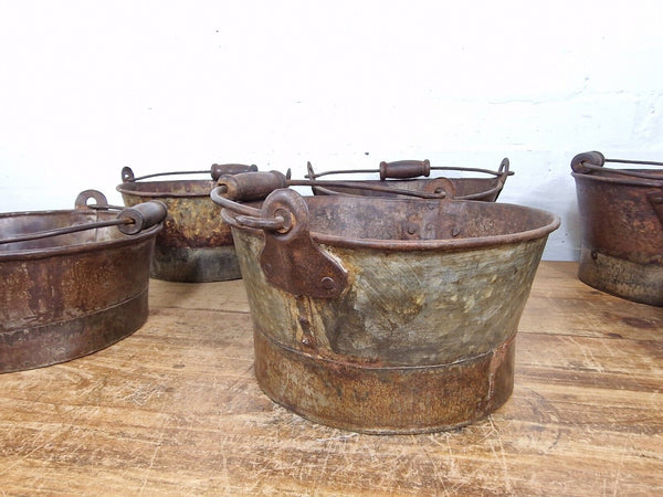 Vintage Reclaimed Galvanised Metal Planter Tub Pail Well Bucket Hanging Basket